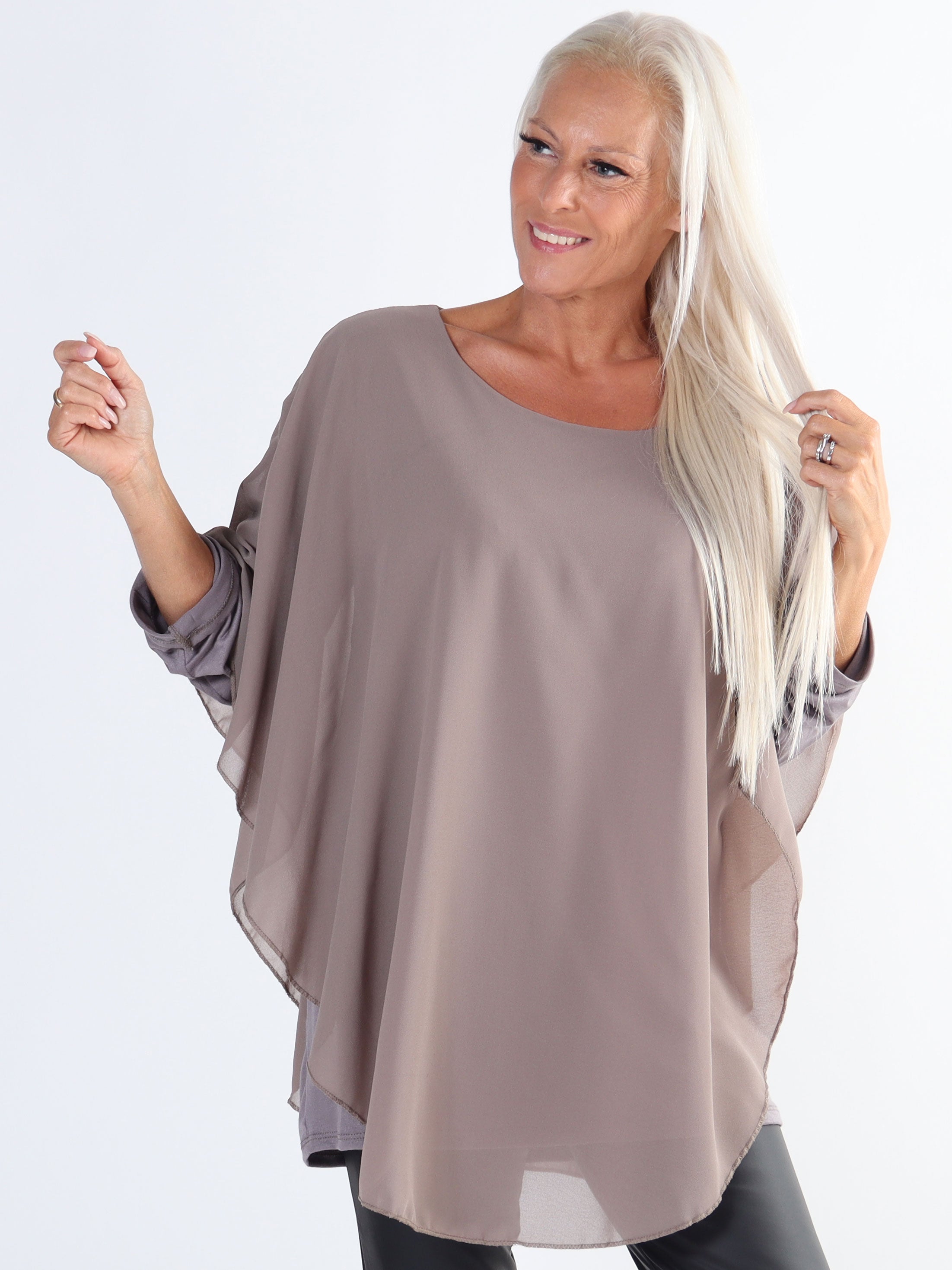 Kenya Shirt - Plus size tunika med chiffonlag